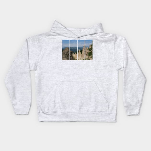 The incredible earth pyramids of Collepietra (Piramidi di Terra) in the Dolomites. Striking place. Italian Alps. Sunny spring day with no people. Valley in the background. Trentino Alto Adige. Kids Hoodie by fabbroni-art